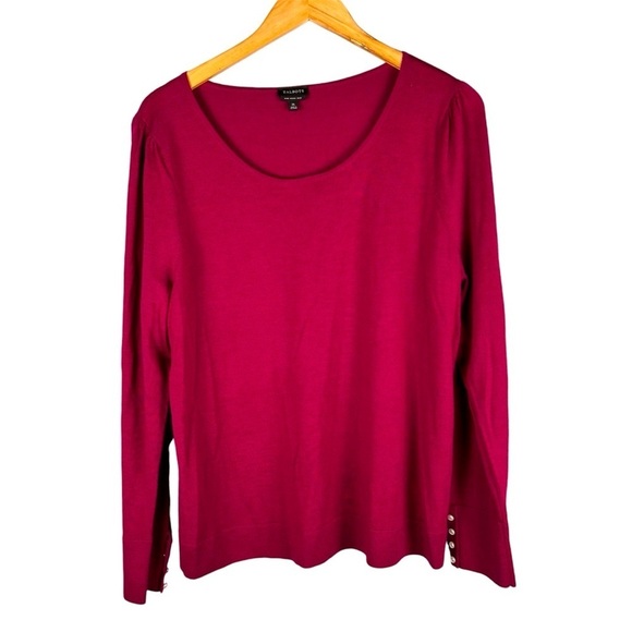NWOT Talbots Women's Size XL Marino Wool Maroon Pearl Button Sweater - Picture 1 of 8